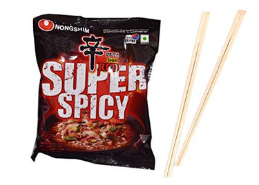 Food Library The Magic of Nature Nongshim Instant Red Super Spicy Noodles, 120g (Pack of 3) & Free Chopsticks 2 Pairs